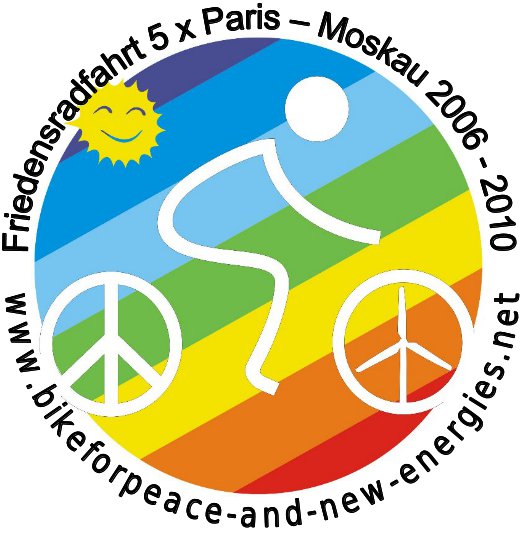 Rundes BfP-Symbol. «Friedensradfahrt 5 x Paris – Moskau»»